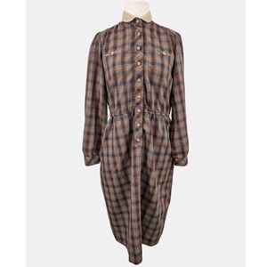 Vintage Lanz Originals Plaid‎ Shirt Dress Corduroy Collar M